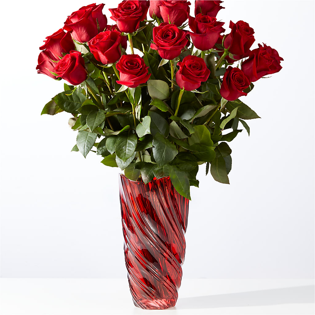 Classic Love Red Rose Bouquet with Luxe Swirl Vase – FLOWER'S SAGE, Doral FL