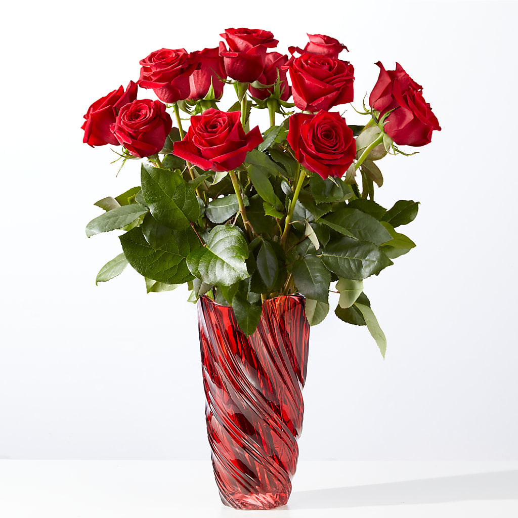 Classic Love Red Rose Bouquet with Luxe Swirl Vase – FLOWER'S SAGE, Doral FL