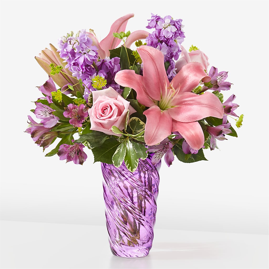 Precious Petals Bouquet with Luxe Swirl Vase – FLOWER'S SAGE, Doral FL